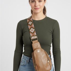 Lululemon Athletica Brown Crossbody Bag with Woven and Brass Strap *NWOT*